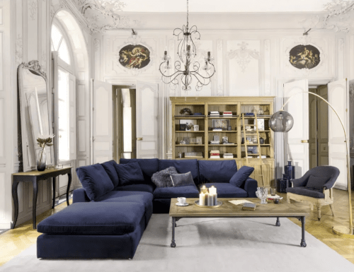Midnight Blue Velvet Modular Corner Sofa from Maisons Du Monde