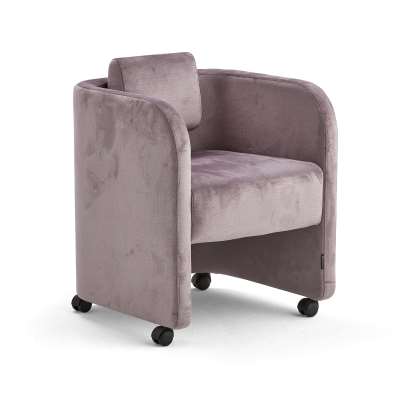 Armchair COMFY, with wheels, velvet fabric, light purple