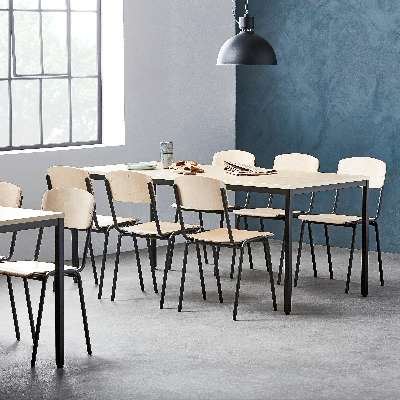 Canteen package deal, L 1800 mm table + 6 chairs, birch, black