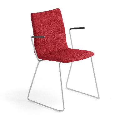 Conference chair OTTAWA with skid base and armrests, red fabric, grey