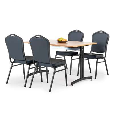 Restaurant package deal, 1 L 1200 mm table + 4 chairs, solid beech, fabric