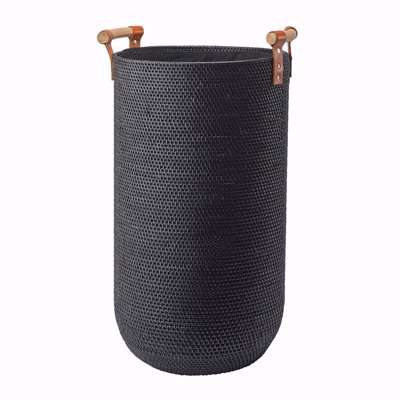 Aquanova - Cino Handcrafted Rattan & Leather Laundry Basket - Black