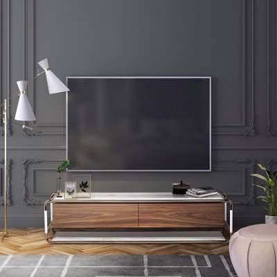 Essential Home - Lautner TV Table - Polished Brass/Estremoz Marble/Varnished Walnut