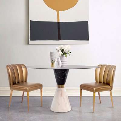 Essential Home - Vinicius Dining Table - Gold Brass/Estremoz Marble/Black Smoked Glass