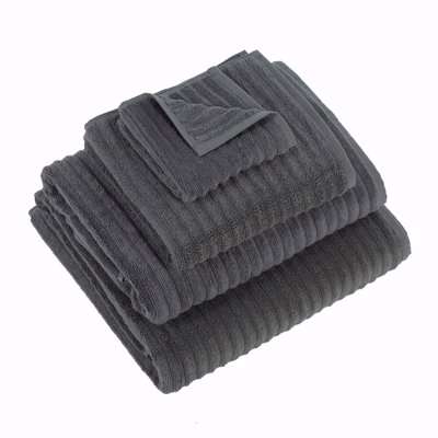 Essentials - Aegean Cotton Ribbed Towel - Charcoal - Face Cloths - Set of 2