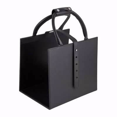 Essentials - Leather Open Storage Basket - Black