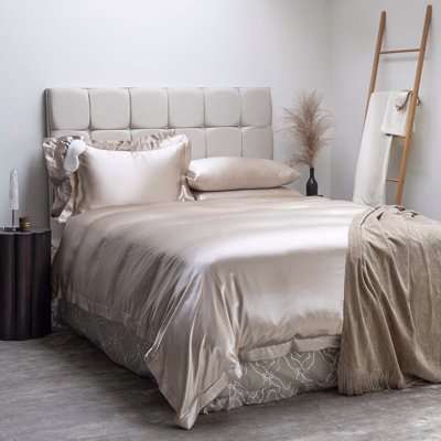 Luxe - Pure Silk Oxford Border Duvet Cover - Champagne - Double