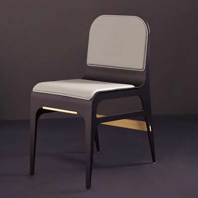 Gabriel Scott - Bardot Dining Chair - Black Metal/Brass/Grey French Leather