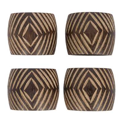 Global Explorer - Tribal Wooden Napkin Ring - Set of 4