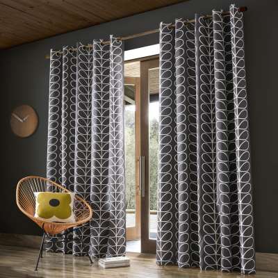 Orla Kiely - Linear Stem Eyelet Curtains - Charcoal - 168x137cm