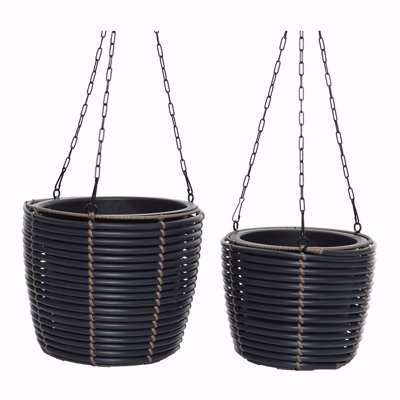 AMARA Outdoors - Outdoor Polyrattan Hanging Planter - Set of 2 - Black