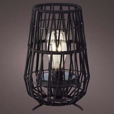 AMARA Outdoors - Solar Powered Rope Weave Oval Table Lamp - Black