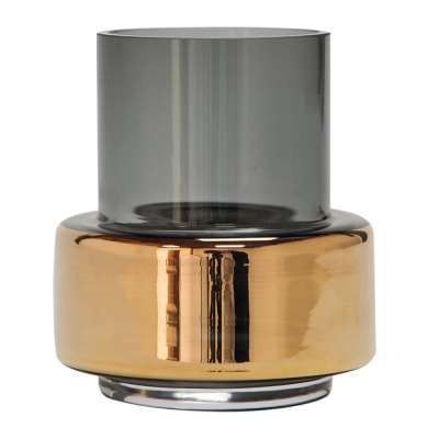 Ro Collection - No 25 Hurricane Tealight Holder - Smoked Grey/Gold
