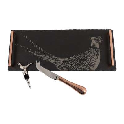 The Just Slate Company - Pheasant Tray, Cheese Knife & Bottle Pourer Set