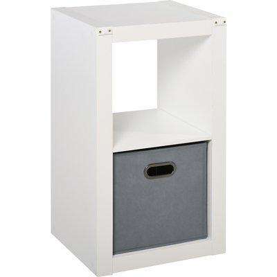 HOMCOM 2-Tier Storage Shelf Bookshelf Display Cabinet Double Cube Shelving Unit w/ Fabric Drawer Home Office Furniture White