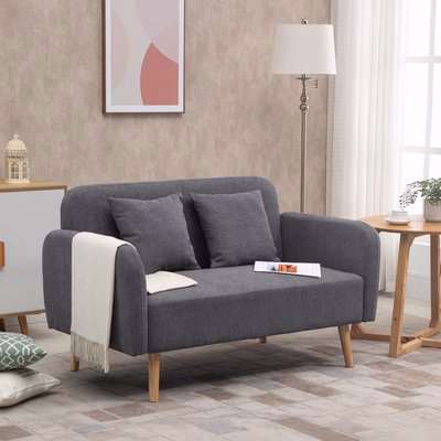 HOMCOM 2-Seat Loveseat Sofa Chenille Fabric Upholstered Couch with Rubberwood Legs, Grey