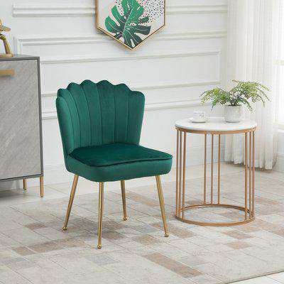 HOMCOM Velvet-Feel Shell Luxe Accent Chair, Glam Vanity Chair Makeup Seat, Home Bedroom Lounge with Metal Legs Comfort Padding, Green