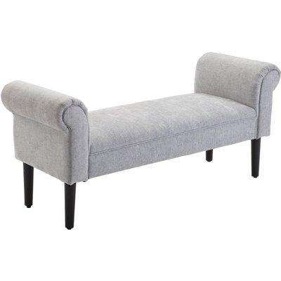 HOMCOM Bed End Side Chaise Lounge Sofa Window Seat Arm Bench Wooden Leg Linen Fabric Cover Grey