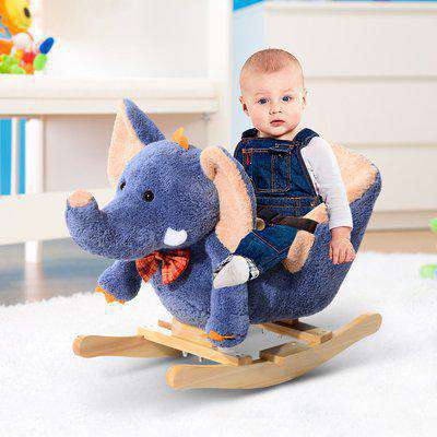HOMCOM Children Kids Rocking Horse Toys Plush Elephant Rocker Seat with Sound Toddler Baby Gift Blue