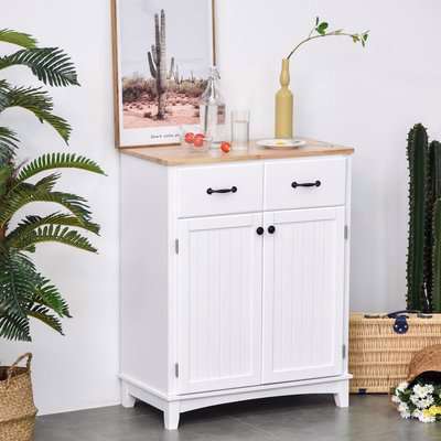 HOMCOM Coastal Style Kitchen Sideboard Storage Cabinet, Cupboard Tableware Organizer with 2 Drawers for Living & Dining Room, White
