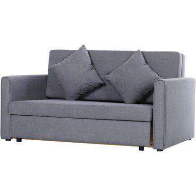 HOMCOM Cotton Upholstered Solid Wood 3-in-1 2-Seater Sofa Bed Grey