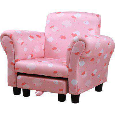 HOMCOM Kids Children Armchair Mini Sofa Wood Frame w/ Footrest Anti-Slip Legs High Back Arms Bedroom Playroom Furniture Cute Cloud Star Pink