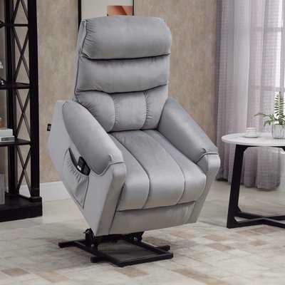 HOMCOM Electric Power Lift Recliner Vibration Massage Velvet-Touch Upholstered Lounge Chair Sofa with Remote Control & Side Pocket for Home, Grey