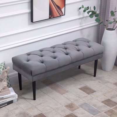 HOMCOM Entryway Bench, Bed End Bench, Button Tufted Window Seat, Upholstered Accent Stool for Living Room, Bedroom, Hallway, Grey