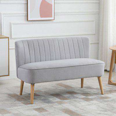 HOMCOM Faux Velvet Upholstered 2-Seater Sofa Small Sofa w/Wood Legs Grey