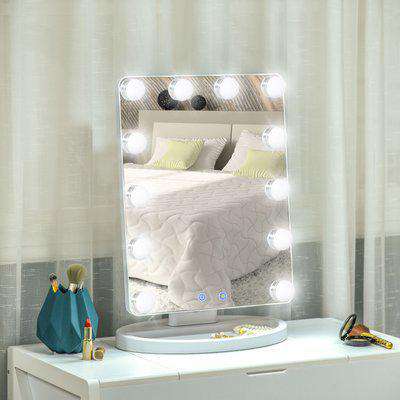 HOMCOM Hollywood Vanity Mirror with 12 Dimmable Bulbs, Multiple Color Modes, Table Top Makeup Mirror for Dressing Table, Smart Touch Control, Plug in