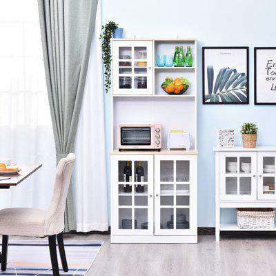 HOMCOM 183cm Home Sideboard Storage Cabinet Kitchen Hallway Pantry Furniture White