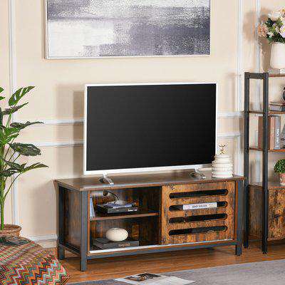 HOMCOM Industrial TV Stand for TVs up to 50 Inches, TV Cabinet with Sliding Doors, Storage Shelves, Cable hole for Living Room Bedroom, Rustic Brown