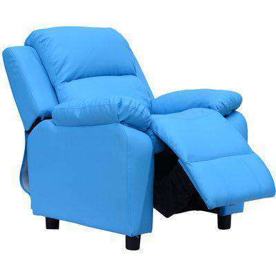 HOMCOM Kids Children Recliner Lounger Armchair Games Chair Sofa Seat PU Leather Look w/ Storage Space on Arms (Blue)