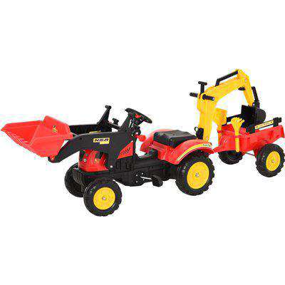 HOMCOM Kids Controllable Excavator Plastic Ride On Pedal Truck Red/Yellow