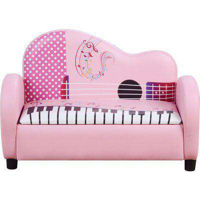 HOMCOM Kids PVC 2-Seater Musical-Theme Sofa Piano Shape Multi-Functional 2 Seats Couch Storage Box Soft Sturdy Pink