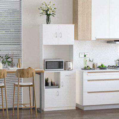 HOMCOM Kitchen Cupboard Wardrobe with Doors Cabinet Shelves Drawer Open Countertop Storage Organiser for Living Room, Entrance, White