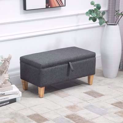 HOMCOM Linen Storage Ottoman Padded Footstool with Rubberwood Legs Ideal for Toy Box, Bed End, Shoe Bench, Seating