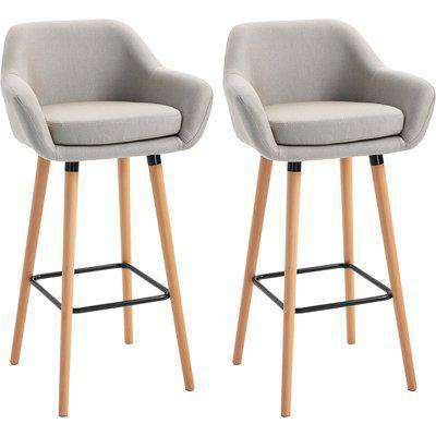 HOMCOM Set of 2  Bar Stools Modern Upholstered Seat Bar Chairs w/ Metal Frame, Solid Wood Legs Living Room Dining Room Fabric Furniture - Beige