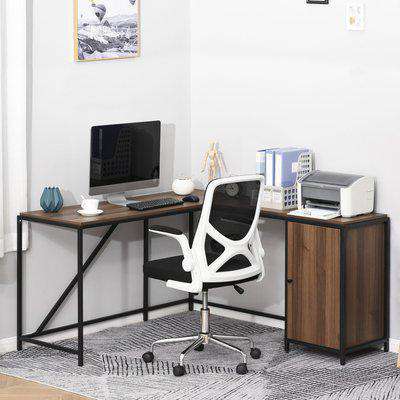 HOMCOM L-Shaped Computer Corner Desk with Cabinet, Adjustable Shelf, PC Table Workstation for Home Office, Space-Saving, Industrial Style