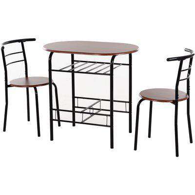 HOMCOM 3-Piece Bar Table Set 2 Stools Industrial Style Dining Room W/ Storage Shelf Metal Frame Wood Top