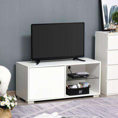HOMCOM Modern TV Stand Media Unit w/ High Gloss Door Cabinet 2 Shelves Living Room Office Home Furniture White