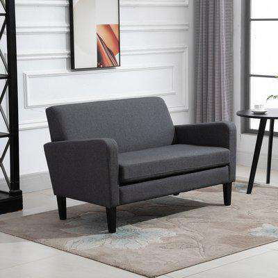 HOMCOM Modern Two Seater Loveseat Upholstery Fabric Double Sofa Compact Design Wooden Frame for Small Space, Living Room & Hallway, Charcoal Grey