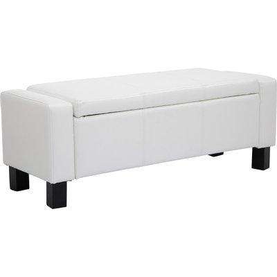 HOMCOM Ottoman Storage Chest Faux Leather Stool Bench Seat Bedding Blanket Box Home Furniture (White)