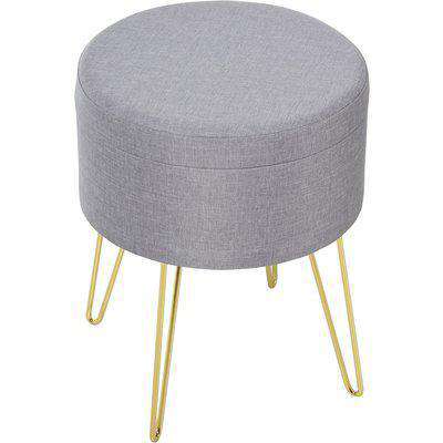 HOMCOM Polyester Upholstered Round Ottoman Footstool Grey/Gold