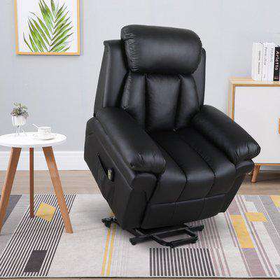 HOMCOM Lift Stand Assistance Chair Recliner Sofa PU Leather  Extra Padded Design Electric Power w/ Remote Black