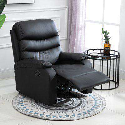 HOMCOM Single Recliner Sofa PU Leather Armchair Padded Armrest Reclining Cinema Chair Living Room Lounge (Black)