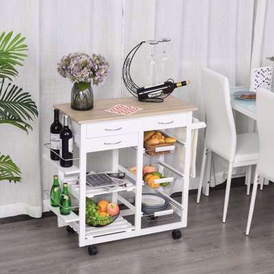 HOMCOM Rolling Kitchen Island on Wheels Trolley Utility Cart with Spice Racks, Towel Rack, Baskets & Drawers for Dining Room
