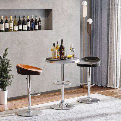 HOMCOM Round Height Adjustable Pub Table Counter Bar Table with Faux Leather Tabletop and Adjustable Footrest for Dining Room