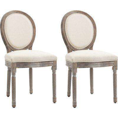HOMCOM Rubber Wood Twin-Pair Linen Upholstered French Aesthetic Dining Chairs