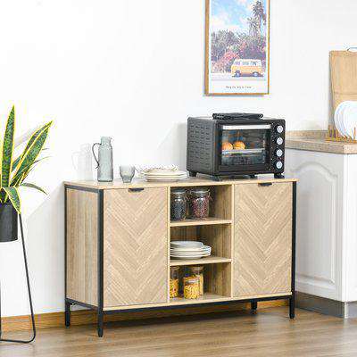 HOMCOM Sideboard Storage Cabinet Cupboard TV Console with 2 Doors and Adjustable Shelves for Dining Room, Kitchen, Living Room, Oak Tone